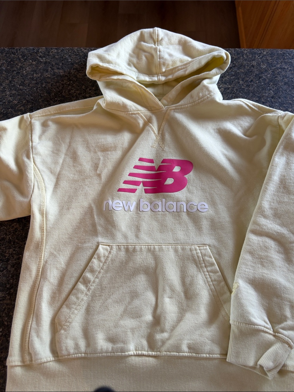 New Balance Girls pale yellow Hoodie with Pink NB Logo
